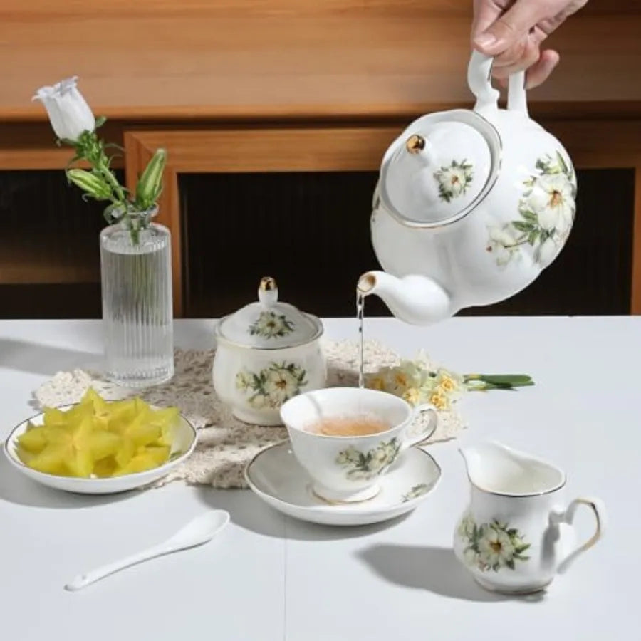 Gold Rim Floral Tea Set (22Pc)