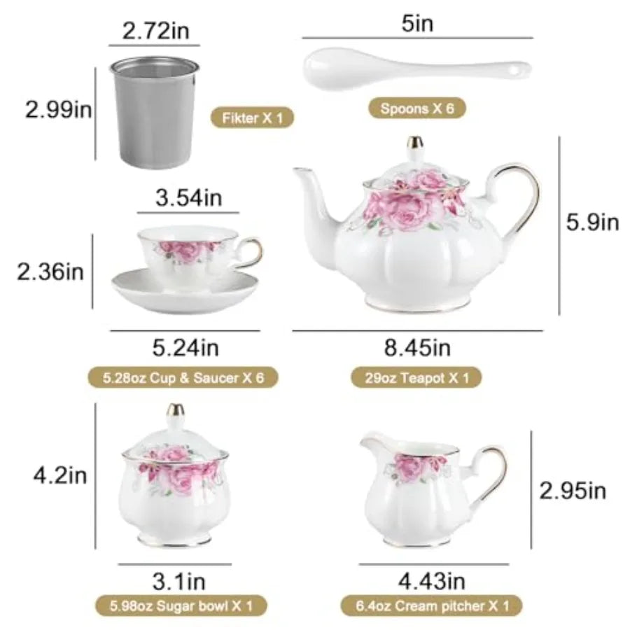 Gold Rim Floral Tea Set (22Pc)