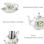 Gold Rim Floral Tea Set (22Pc)