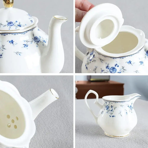Blue Rose Porcelain Tea Set (15Pc)