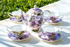 Purple Bone China Tea Set (9Pc)