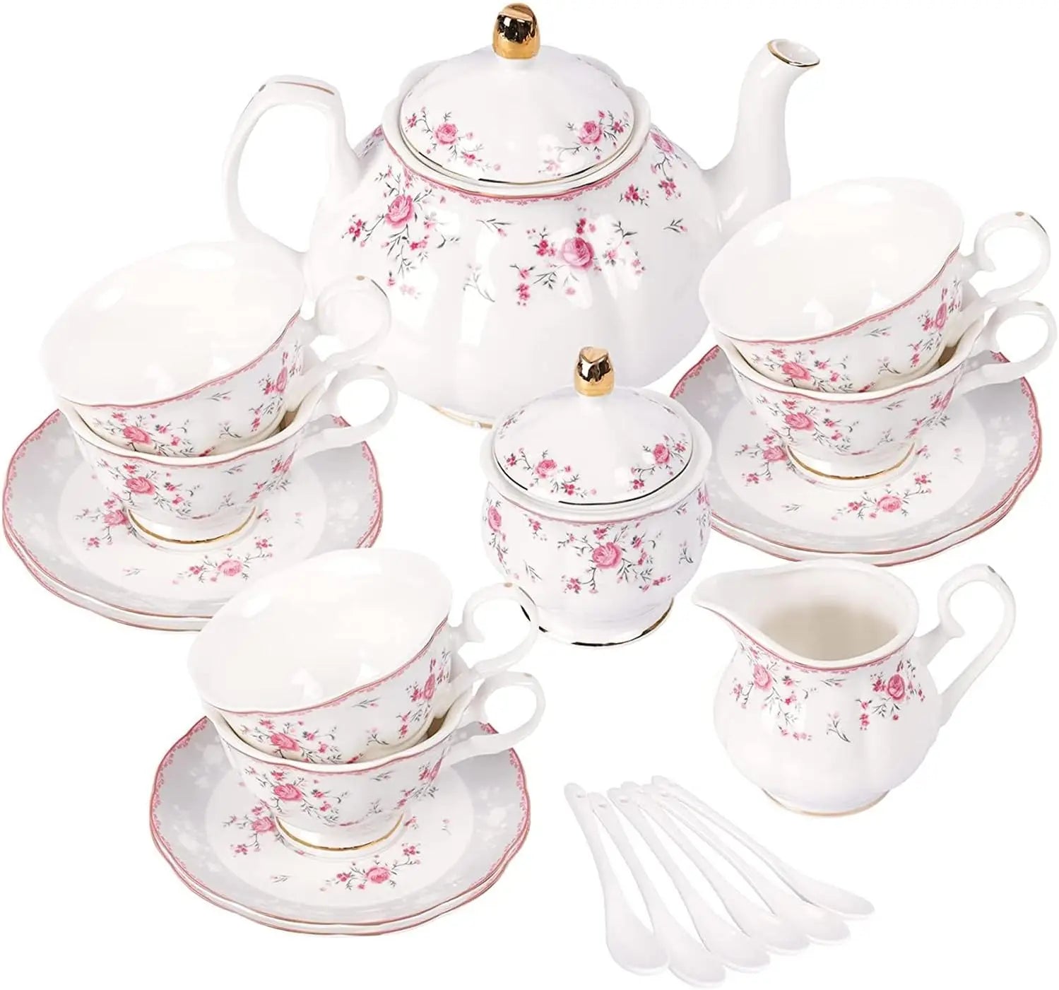 Pink Rose Tea Set (6Pc)