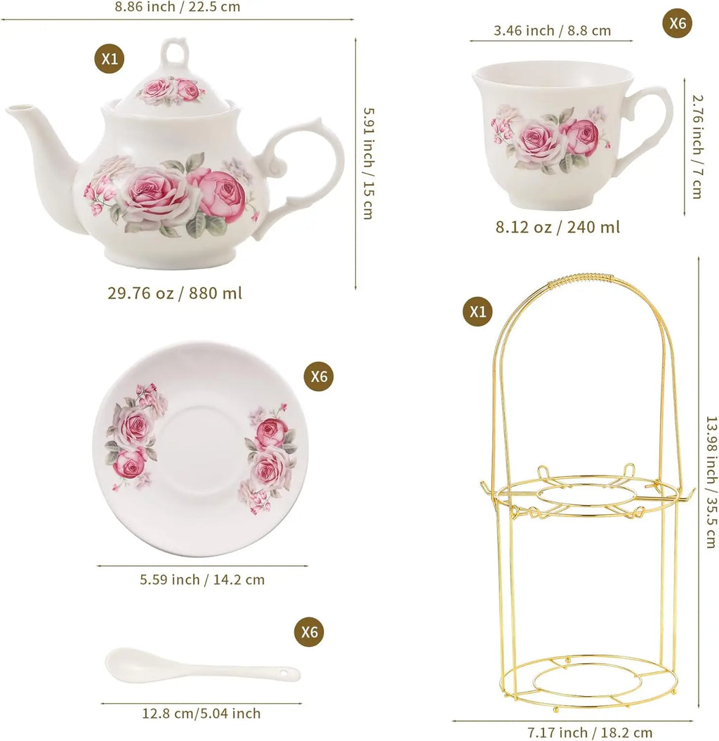 Porcelain Tea Set with Rack (20Pc)