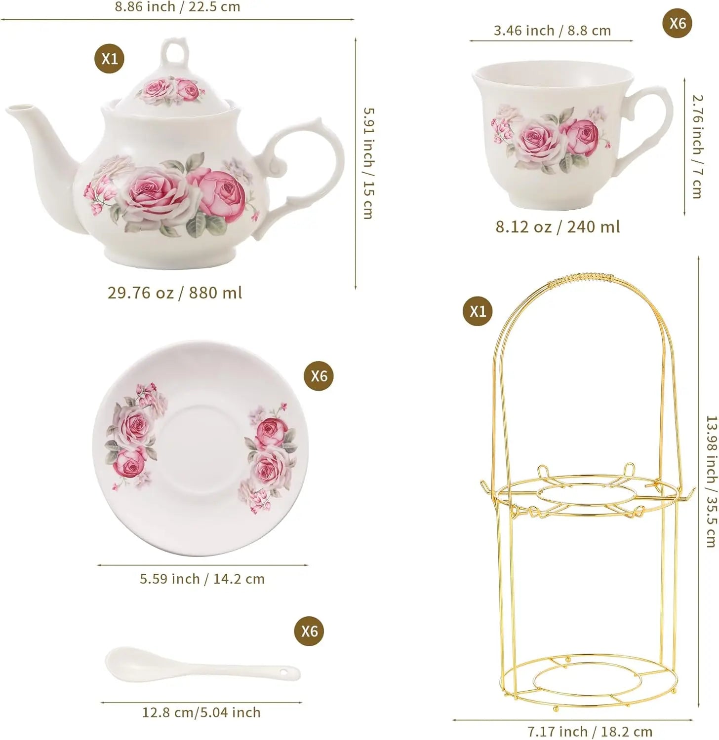 Porcelain Tea Set with Rack (20Pc)