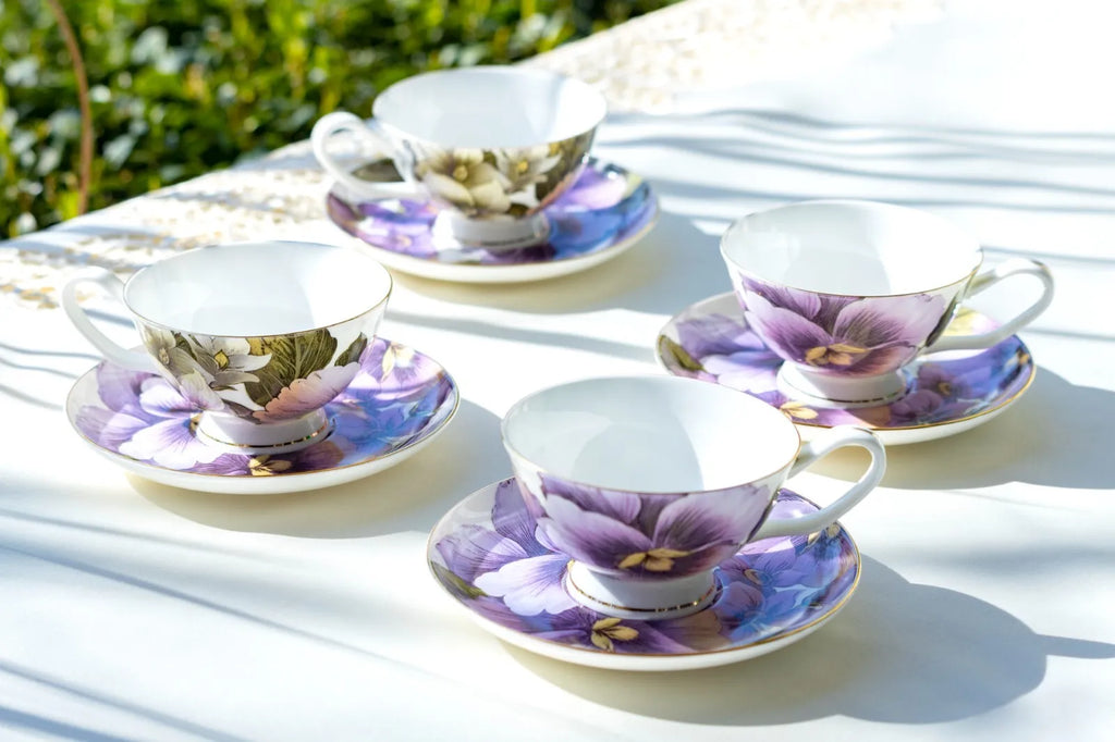 Purple Bone China Tea Set (9Pc)