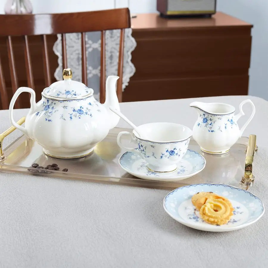 Blue Rose Porcelain Tea Set (15Pc)