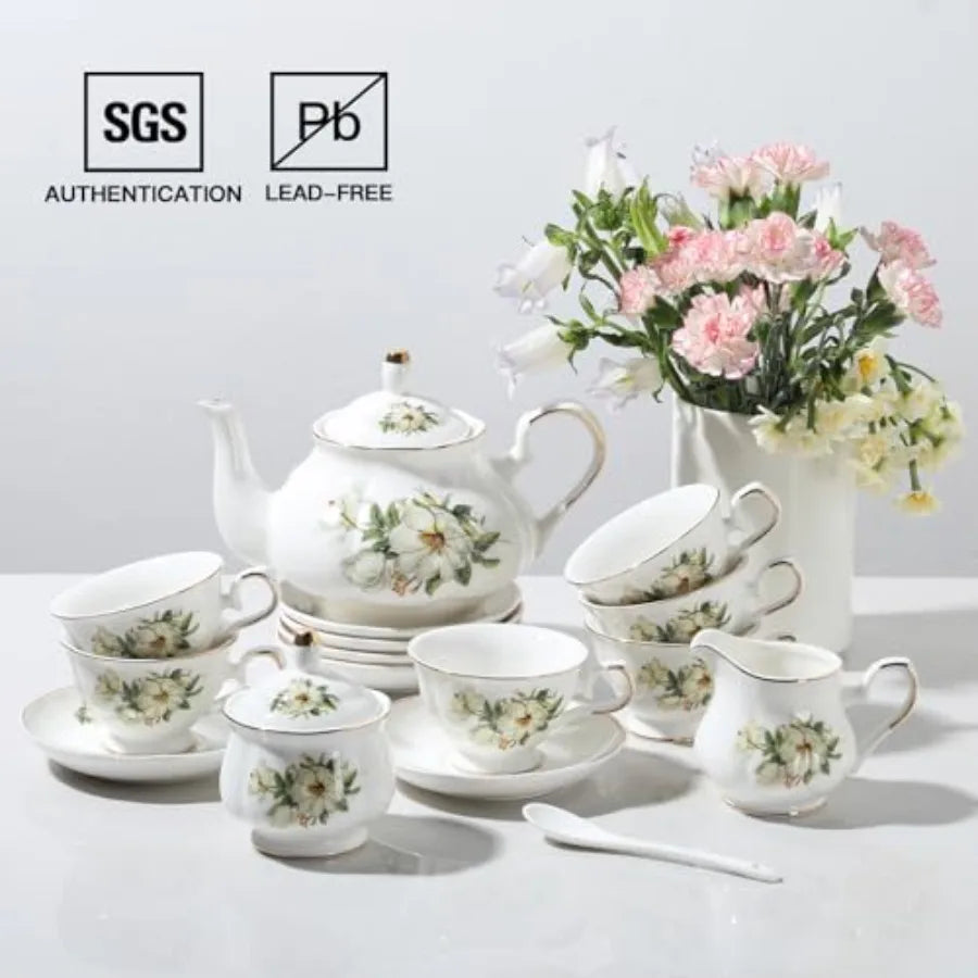 Gold Rim Floral Tea Set (22Pc)
