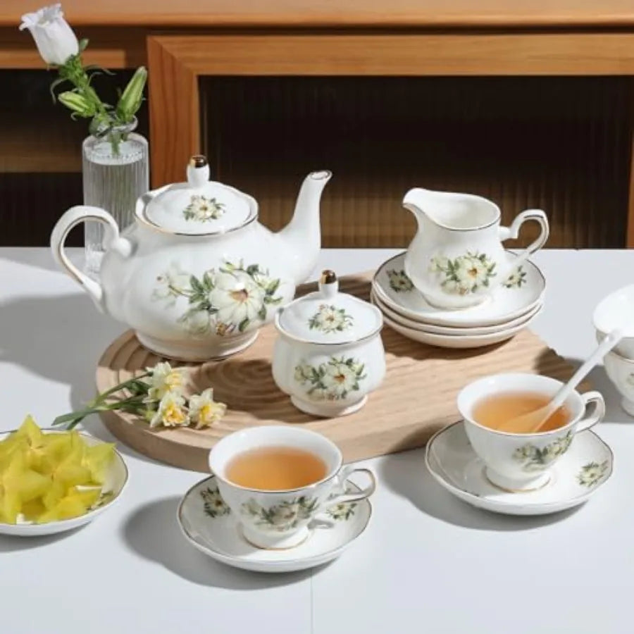 Gold Rim Floral Tea Set (22Pc)