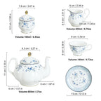 Blue Rose Porcelain Tea Set (15Pc)