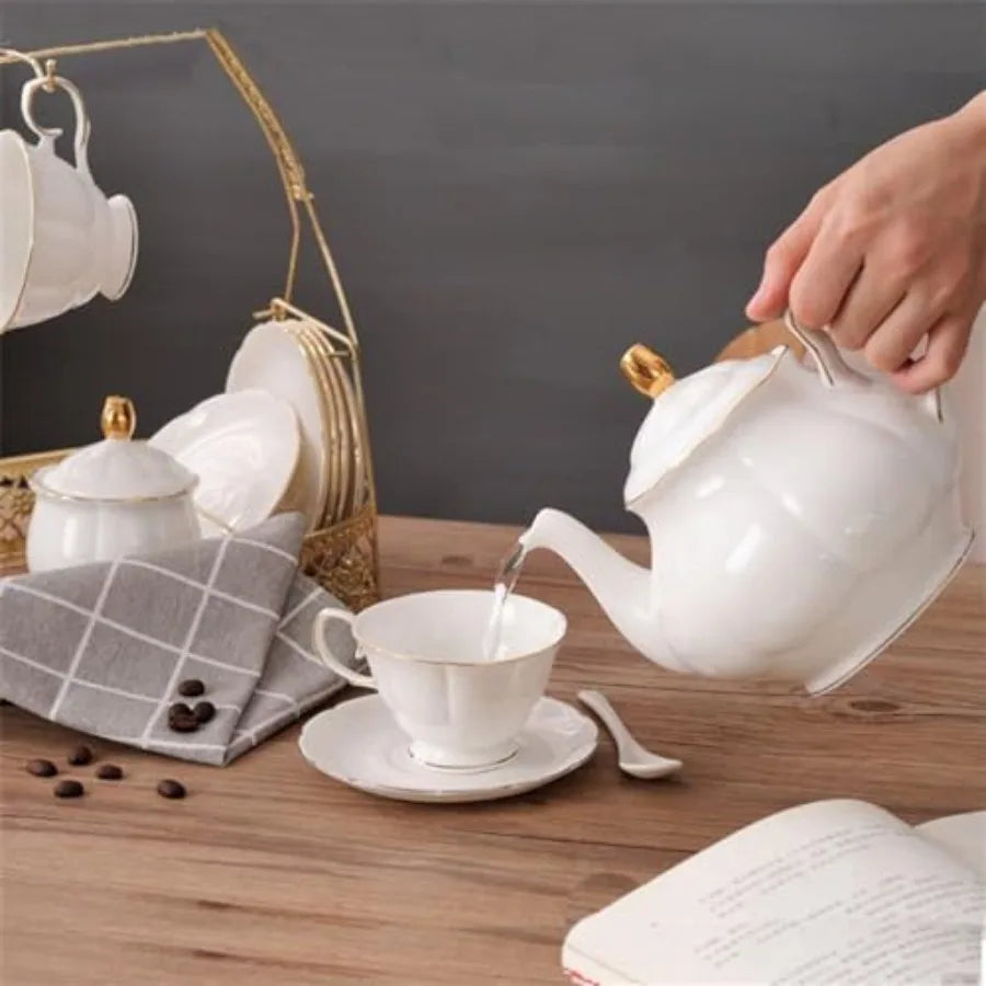 White Ceramic Tea Set (5Pc)
