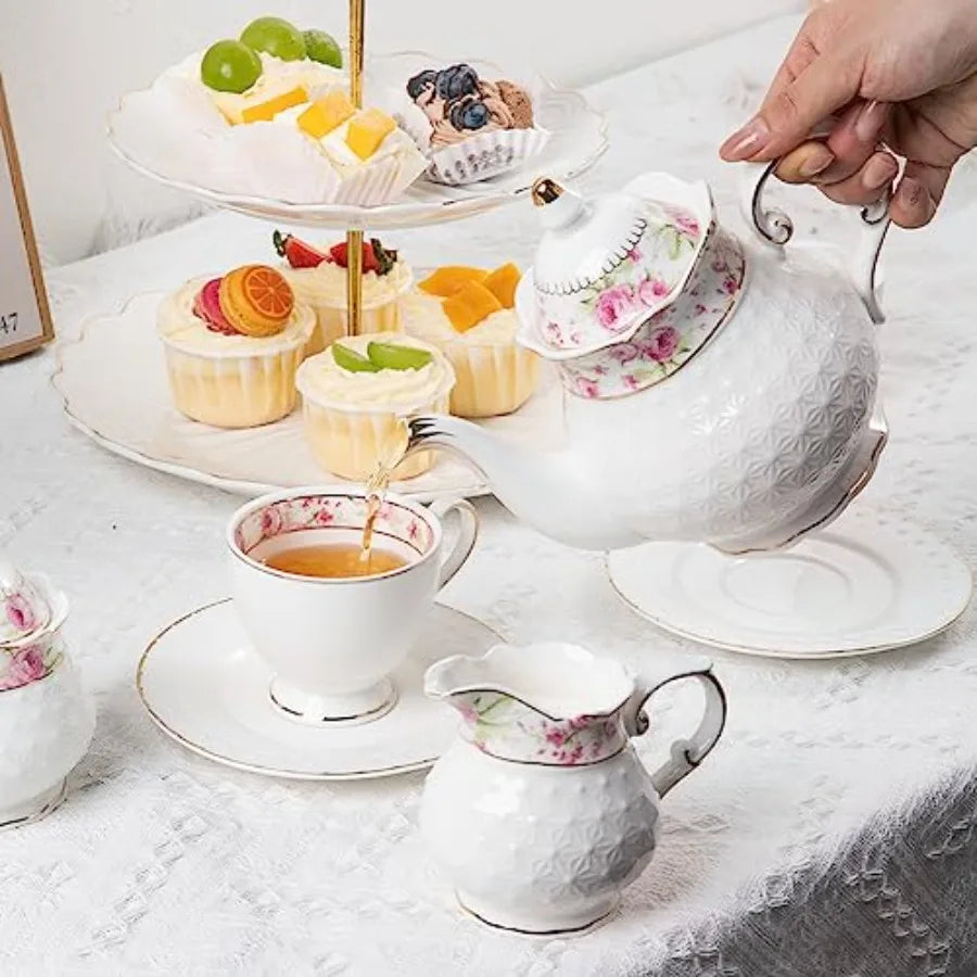 Gold Trim Tea Set (2Pc)