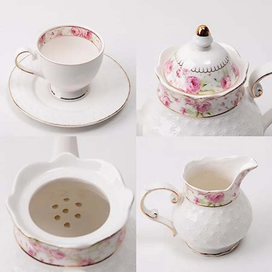 Gold Trim Tea Set (2Pc)