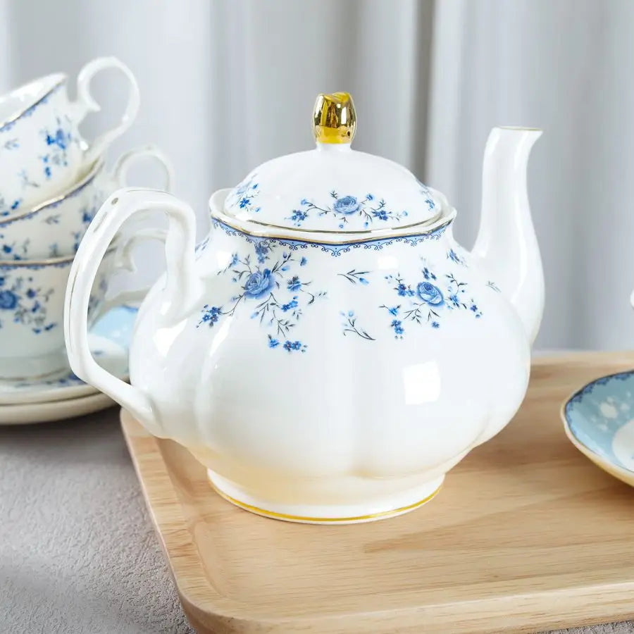 Blue Rose Porcelain Tea Set (15Pc)