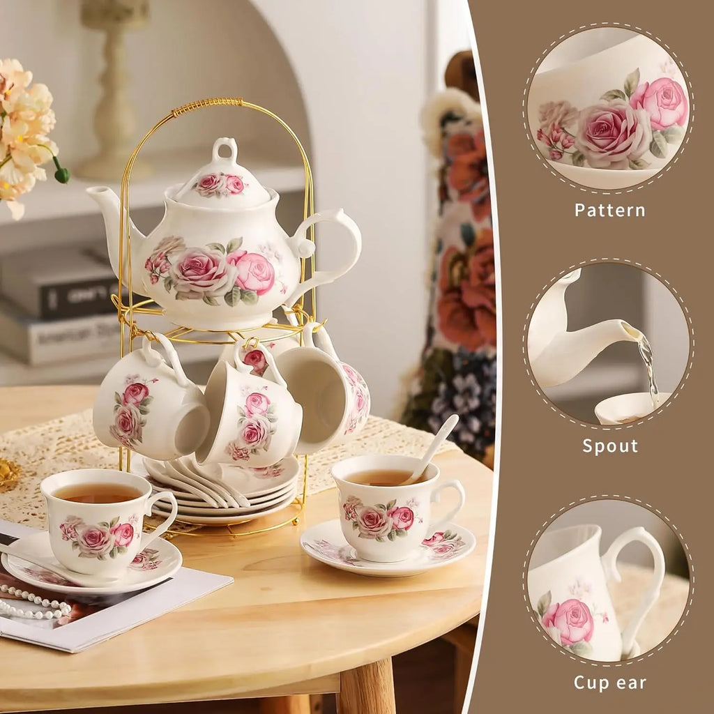 Porcelain Tea Set with Rack (20Pc)