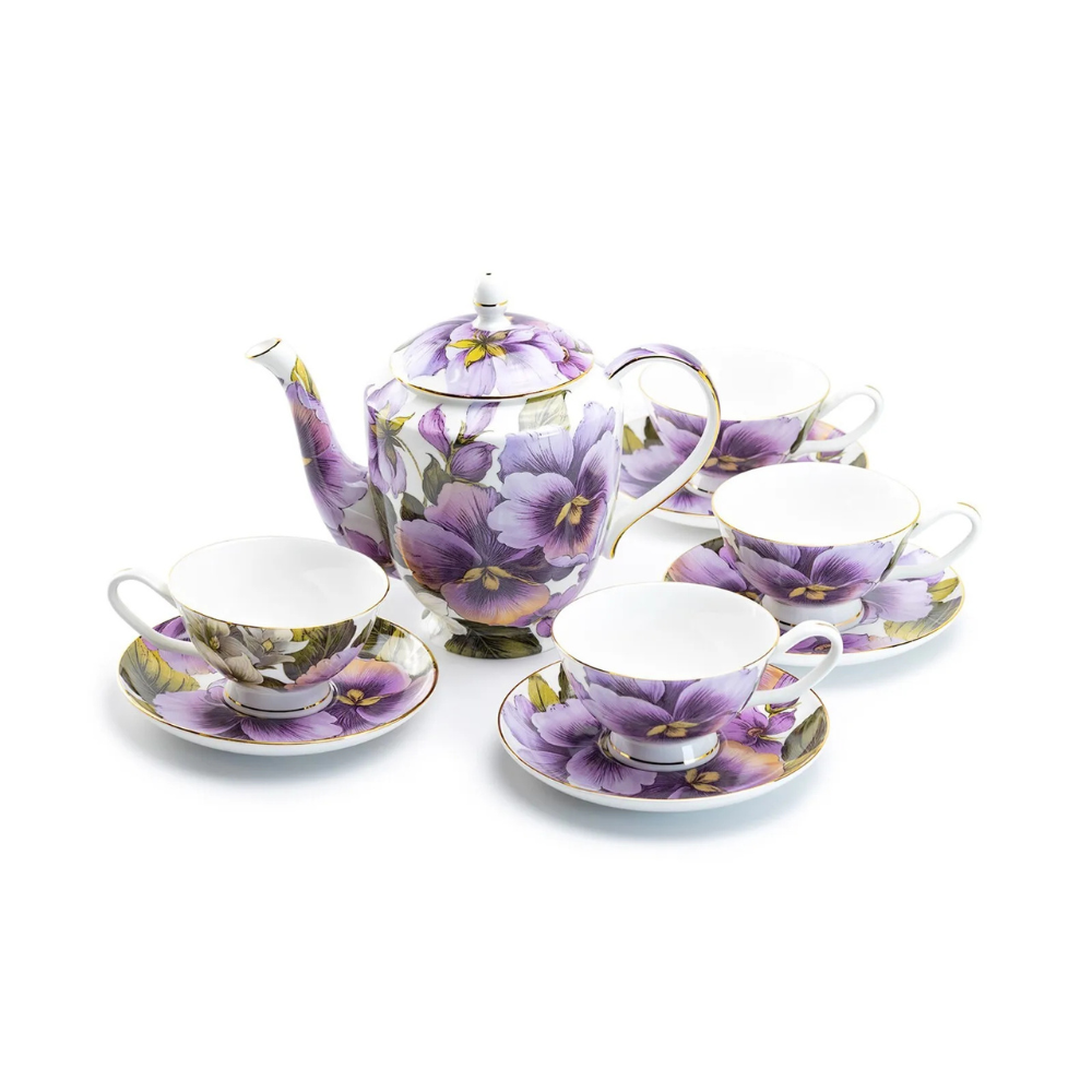 Purple Bone China Tea Set (9Pc)