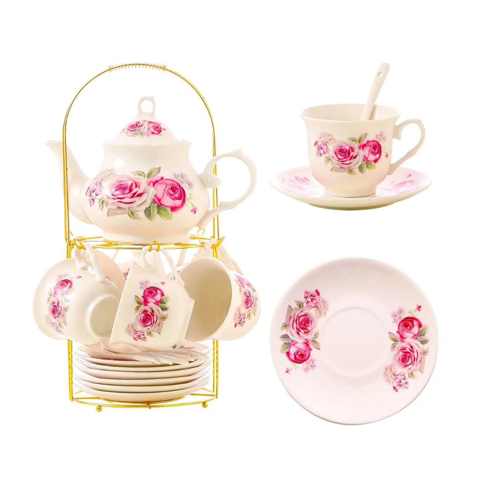 Porcelain Tea Set with Rack (20Pc)